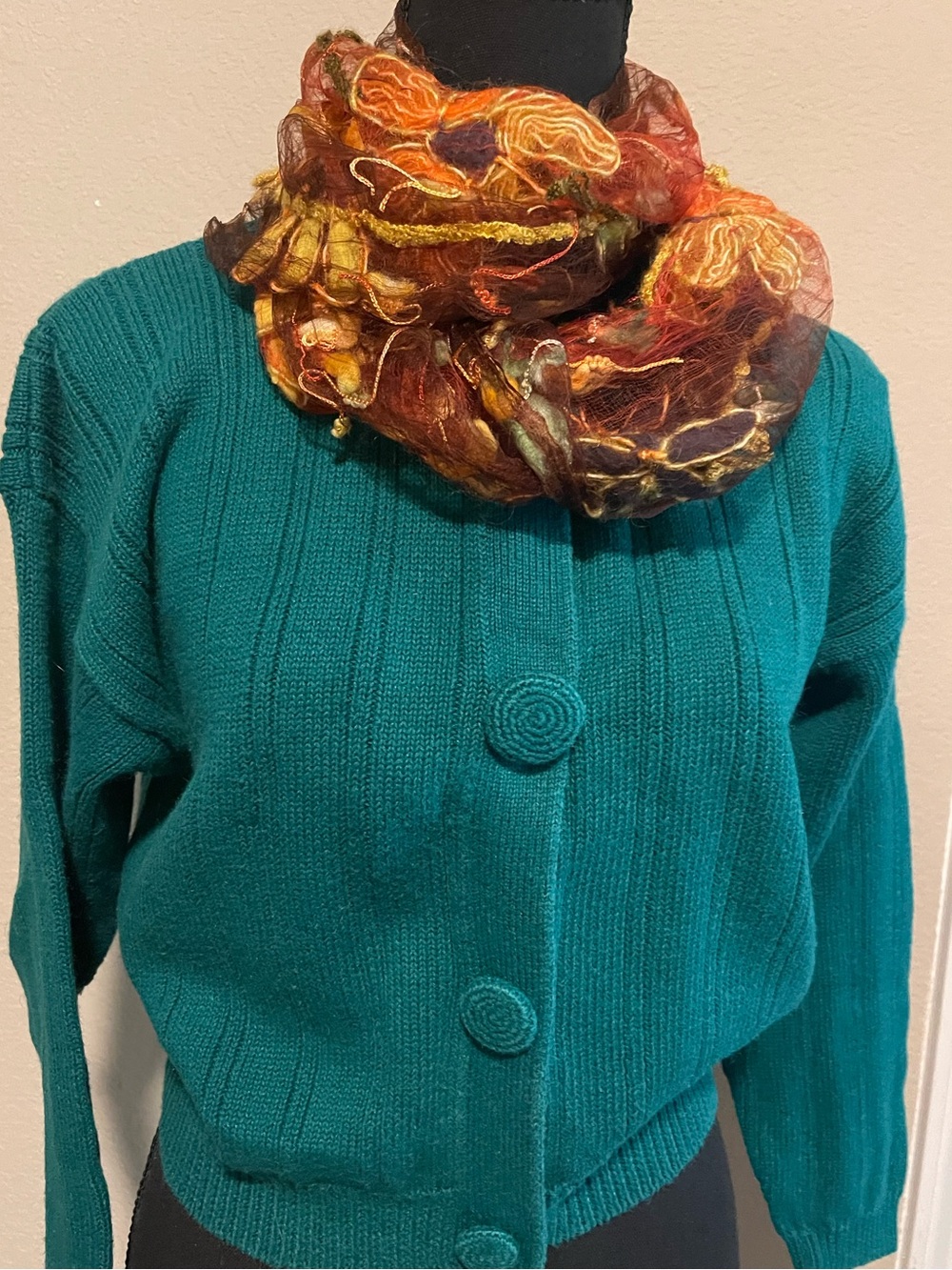 Paul & Duffier Teal Cardigan with Knitted Covered Buttons